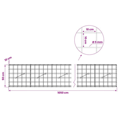 vidaXL Gabion with 5 mm Wire and 10x10 cm Mesh 1050x10x50 cm 6