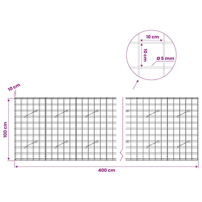 vidaXL Gabion with 5 mm Wire and 10x10 cm Mesh 400x10x100 cm 6