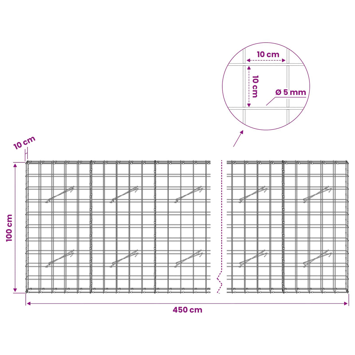 vidaXL Gabion with 5 mm Wire and 10x10 cm Mesh 450x10x100 cm 6