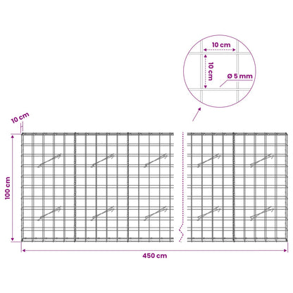 vidaXL Gabion with 5 mm Wire and 10x10 cm Mesh 450x10x100 cm 6
