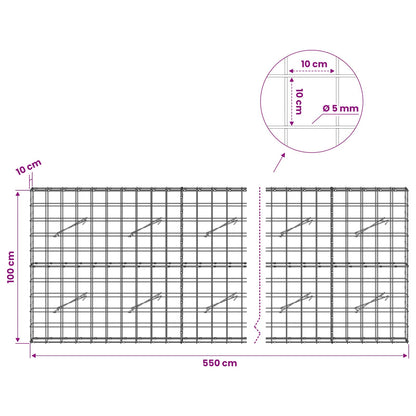 vidaXL Gabion with 5 mm Wire and 10x10 cm Mesh 550x10x100 cm 6