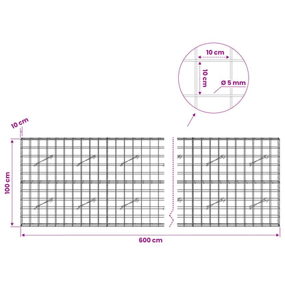 vidaXL Gabion with 5 mm Wire and 10x10 cm Mesh 600x10x100 cm 6