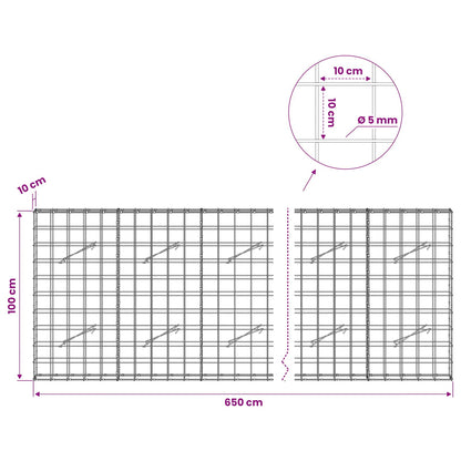 vidaXL Gabion with 5 mm Wire and 10x10 cm Mesh 650x10x100 cm 6
