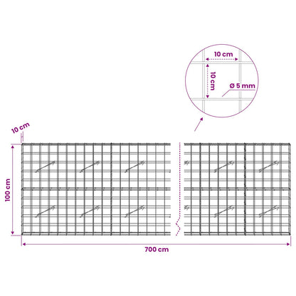 vidaXL Gabion with 5 mm Wire and 10x10 cm Mesh 700x10x100 cm 6