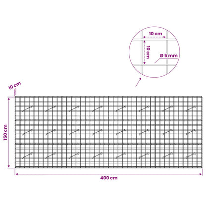 vidaXL Gabion with 5 mm Wire and 10x10 cm Mesh 400x10x150 cm 6
