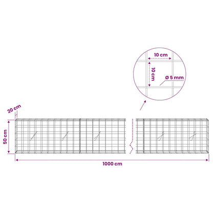 vidaXL Gabion with 5 mm Wire and 10x10 cm Mesh 1000x20x50 cm 6