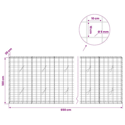 vidaXL Gabion with 5 mm Wire and 10x10 cm Mesh 650x20x100 cm 6
