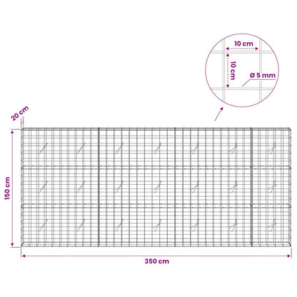 vidaXL Gabion with 5 mm Wire and 10x10 cm Mesh 350x20x150 cm 6