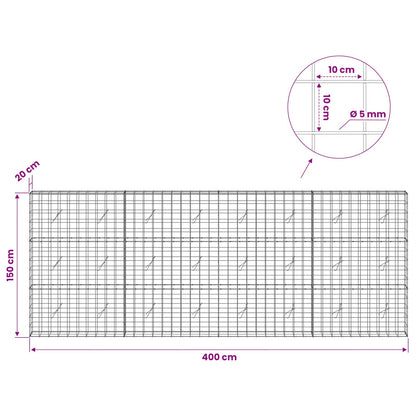 vidaXL Gabion with 5 mm Wire and 10x10 cm Mesh 400x20x150 cm 6