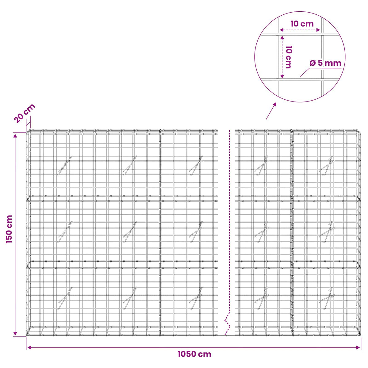 Gabion with 5 mm Wire and 10x10 cm Mesh 1050x20x150 cm 1050 cm