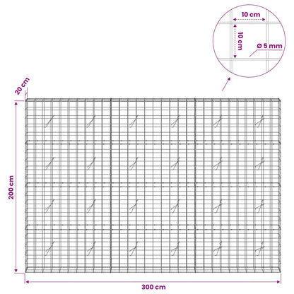 vidaXL Gabion with 5 mm Wire and 10x10 cm Mesh 300x20x200 cm 6