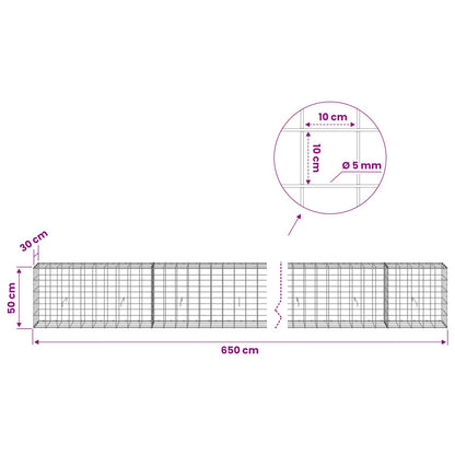 vidaXL Gabion with 5 mm Wire and 10x10 cm Mesh 650x30x50 cm 6