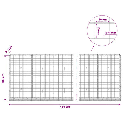 vidaXL Gabion with 5 mm Wire and 10x10 cm Mesh 450x30x100 cm 6