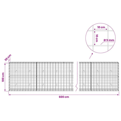 vidaXL Gabion with 5 mm Wire and 10x10 cm Mesh 600x30x100 cm 6