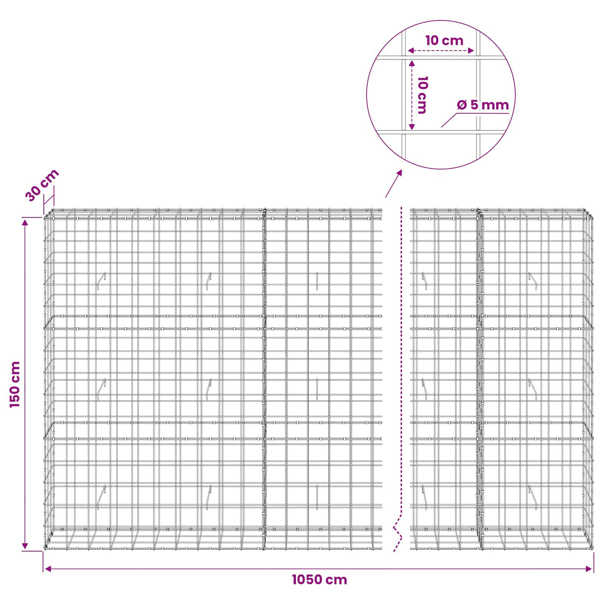 Gabion with 5 mm Wire and 10x10 cm Mesh 1050x30x150 cm 1050 cm