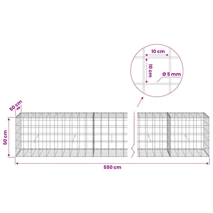 vidaXL Gabion with 5 mm Wire and 10x10 cm Mesh 550x50x50 cm 6