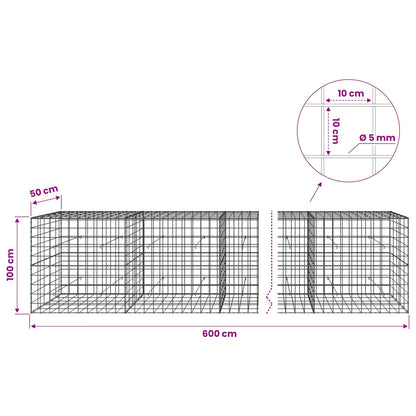 vidaXL Gabion with 5 mm Wire and 10x10 cm Mesh 600x50x100 cm 6