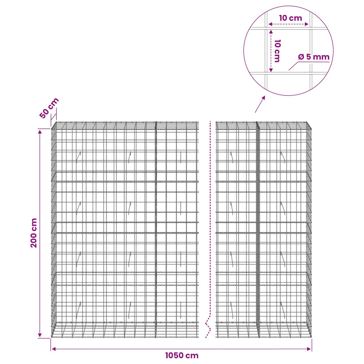 Gabion with 5 mm Wire and 10x10 cm Mesh 1050x50x200 cm 1050 cm