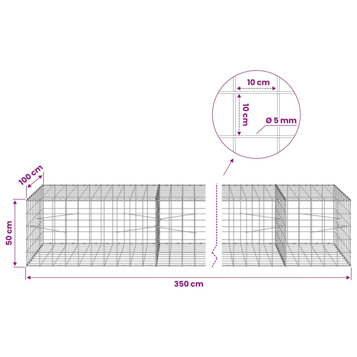 vidaXL Gabion with 5 mm Wire and 10x10 cm Mesh 350x100x50 cm 6