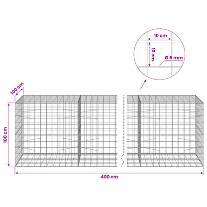 vidaXL Gabion with 5 mm Wire and 10x10 cm Mesh 400x100x100 cm 6