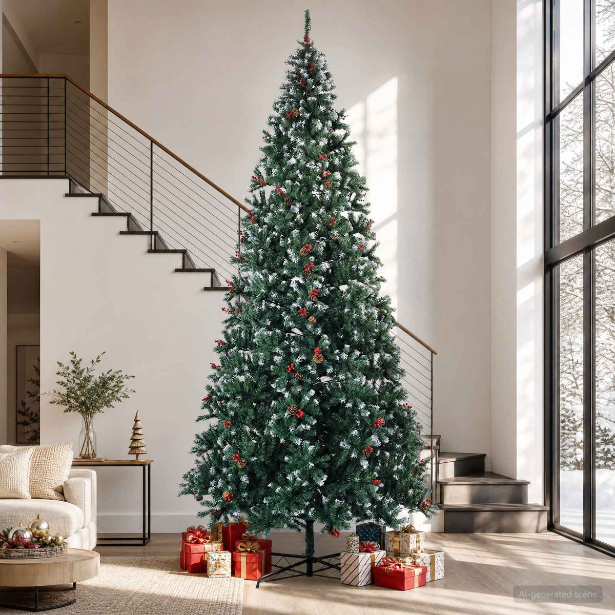 Artificial Christmas Tree PVC and Steel Green and White 400 cm