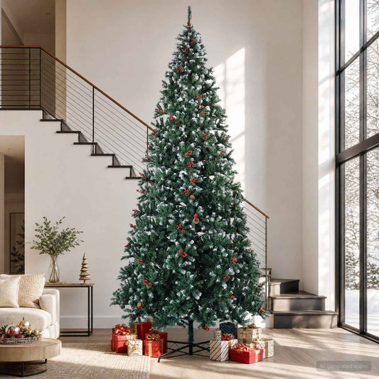 Artificial Christmas Tree PVC and Steel Green and White 400 cm