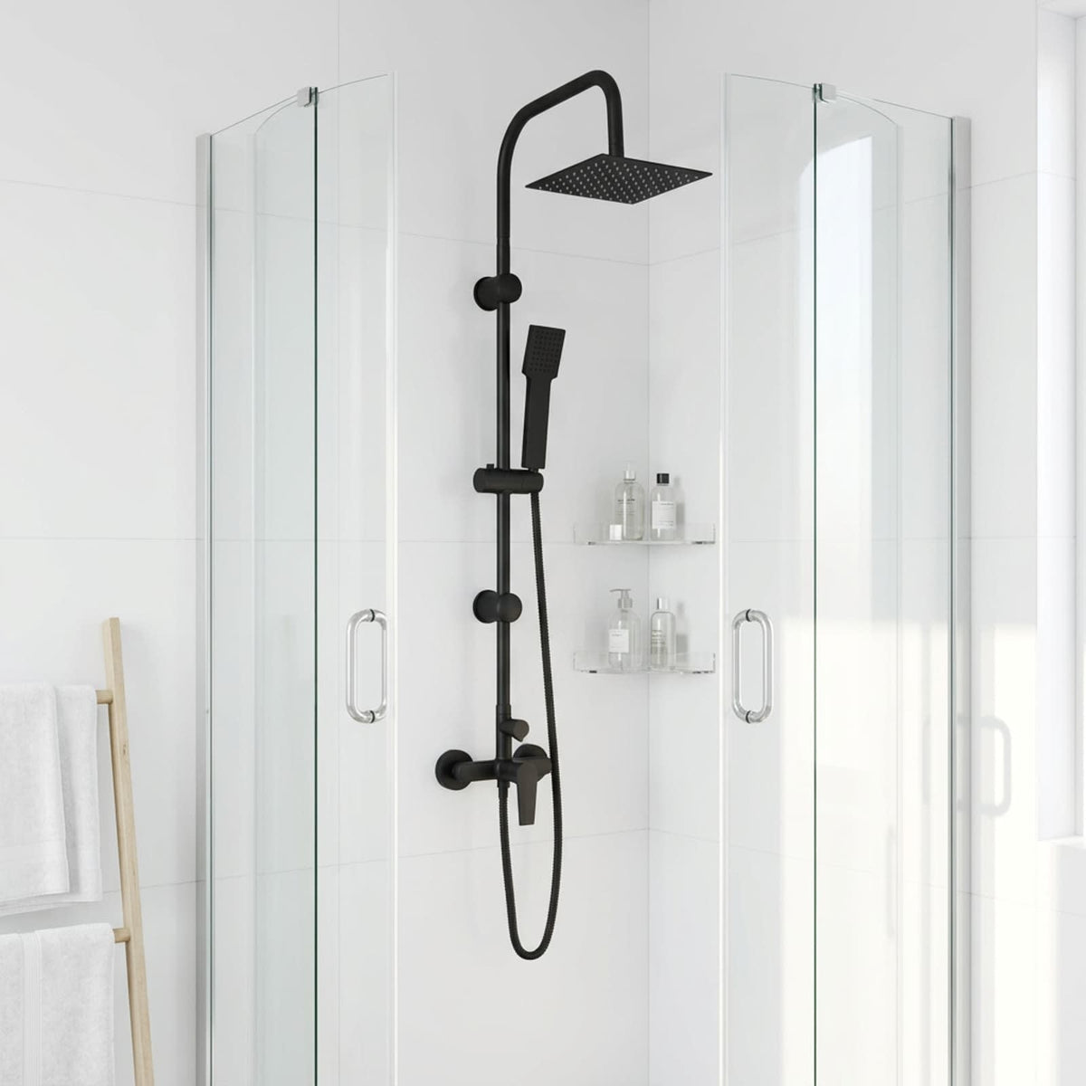 Shower System Stainless Steel 21 x 48 x 112 cm Black Square