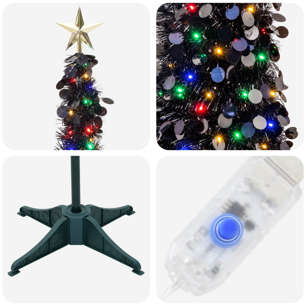 Pop Up LED Christmas Tree with Star Topper 50 LEDs PET Black