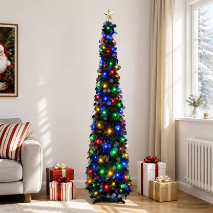 Pop Up LED Christmas Tree with Star Topper 50 LEDs PET Black