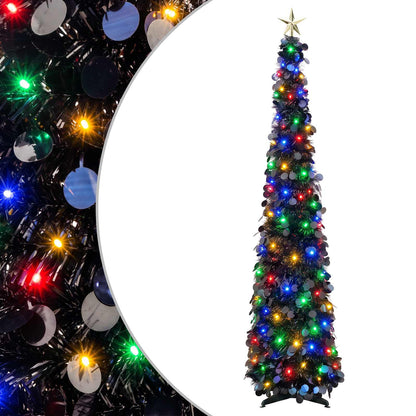 Pop Up LED Christmas Tree with Star Topper 50 LEDs PET Black