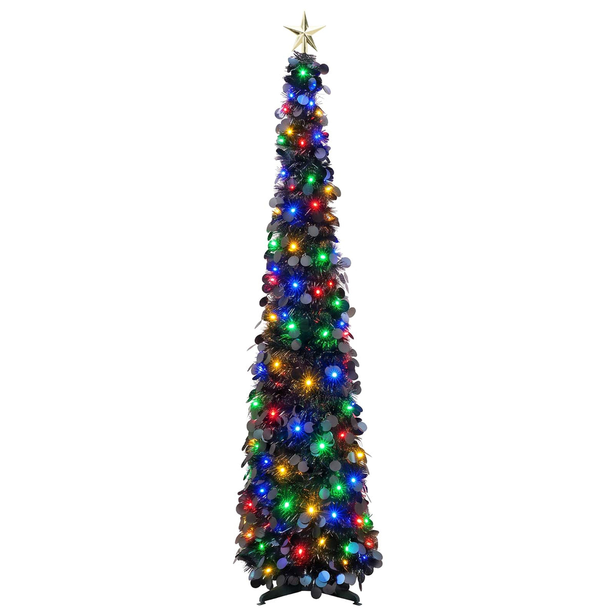 Pop Up LED Christmas Tree with Star Topper 50 LEDs PET Black