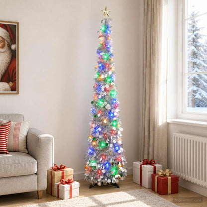 Pop Up LED Christmas Tree with Star Topper 50 LEDs PET Silver