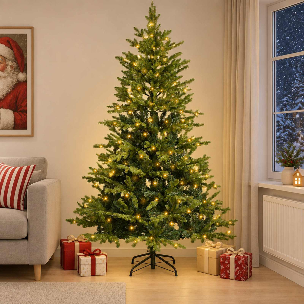 vidaXL Artificial Hinged Christmas Tree 240 cm 300 LEDs Warm White 1