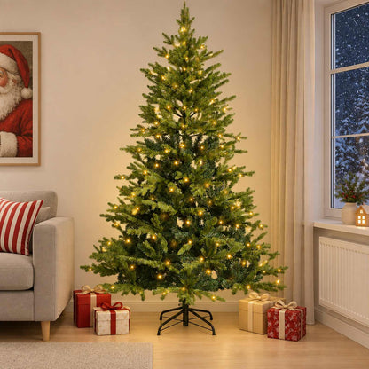 vidaXL Artificial Hinged Christmas Tree 240 cm 300 LEDs Warm White 1