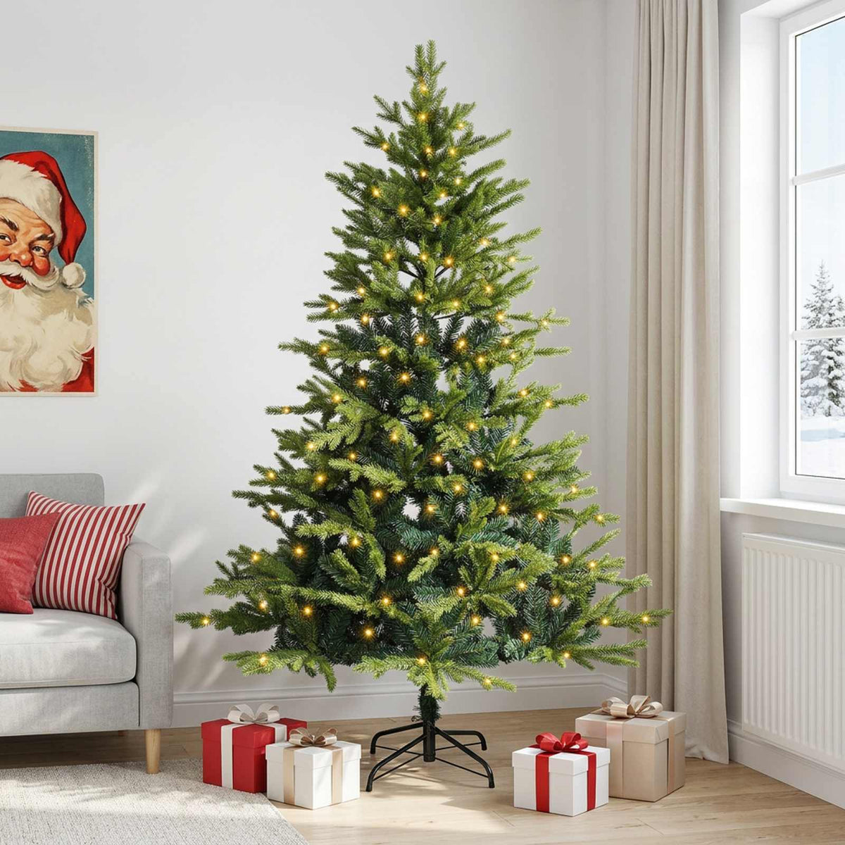 vidaXL Artificial Hinged Christmas Tree 240 cm 300 LEDs Warm White 3