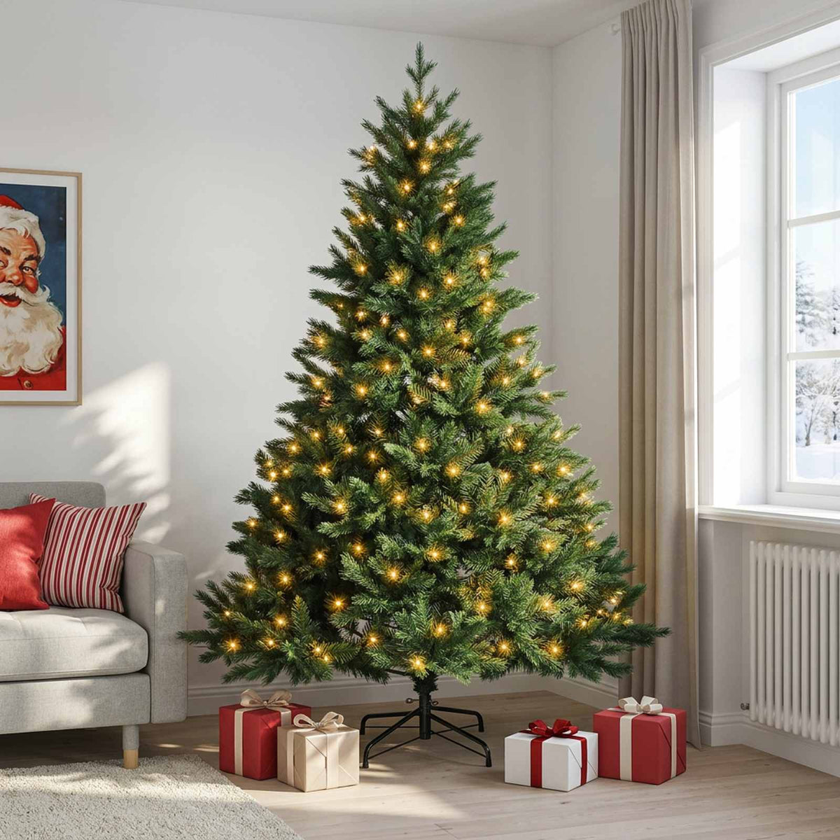 vidaXL Artificial Hinged Christmas Tree 240 cm 300 LEDs Warm White 3