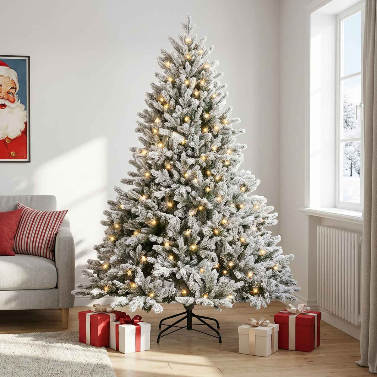 vidaXL Artificial Hinged Christmas Tree 210 cm 300 LEDs Warm White 3
