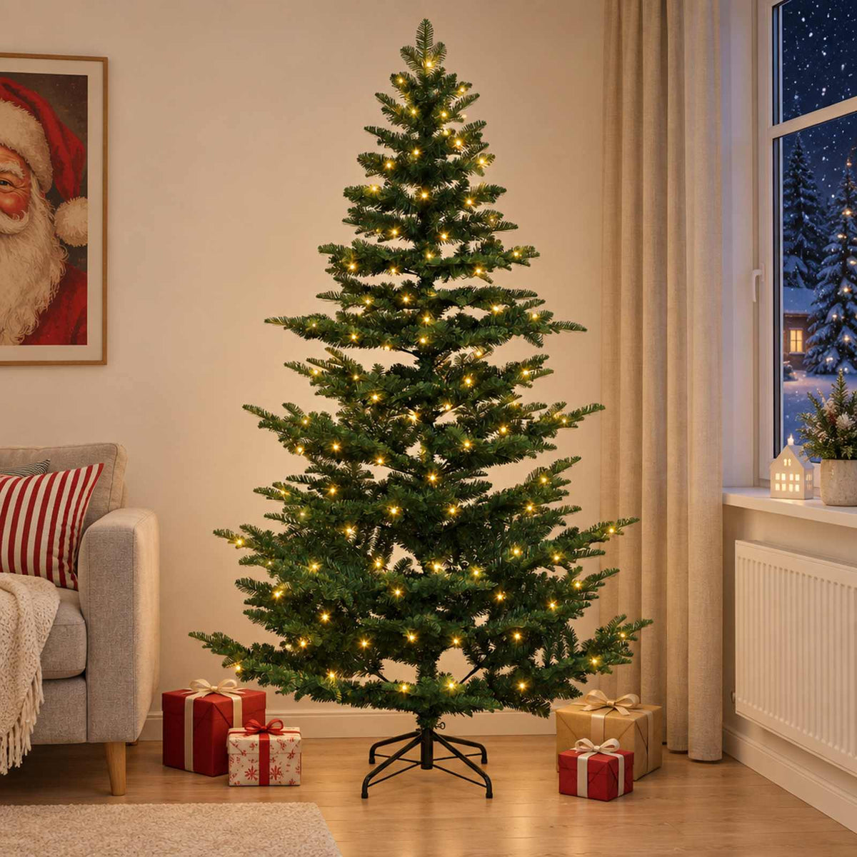 vidaXL Artificial Hinged Christmas Tree 240 cm 300 LEDs Warm White 1