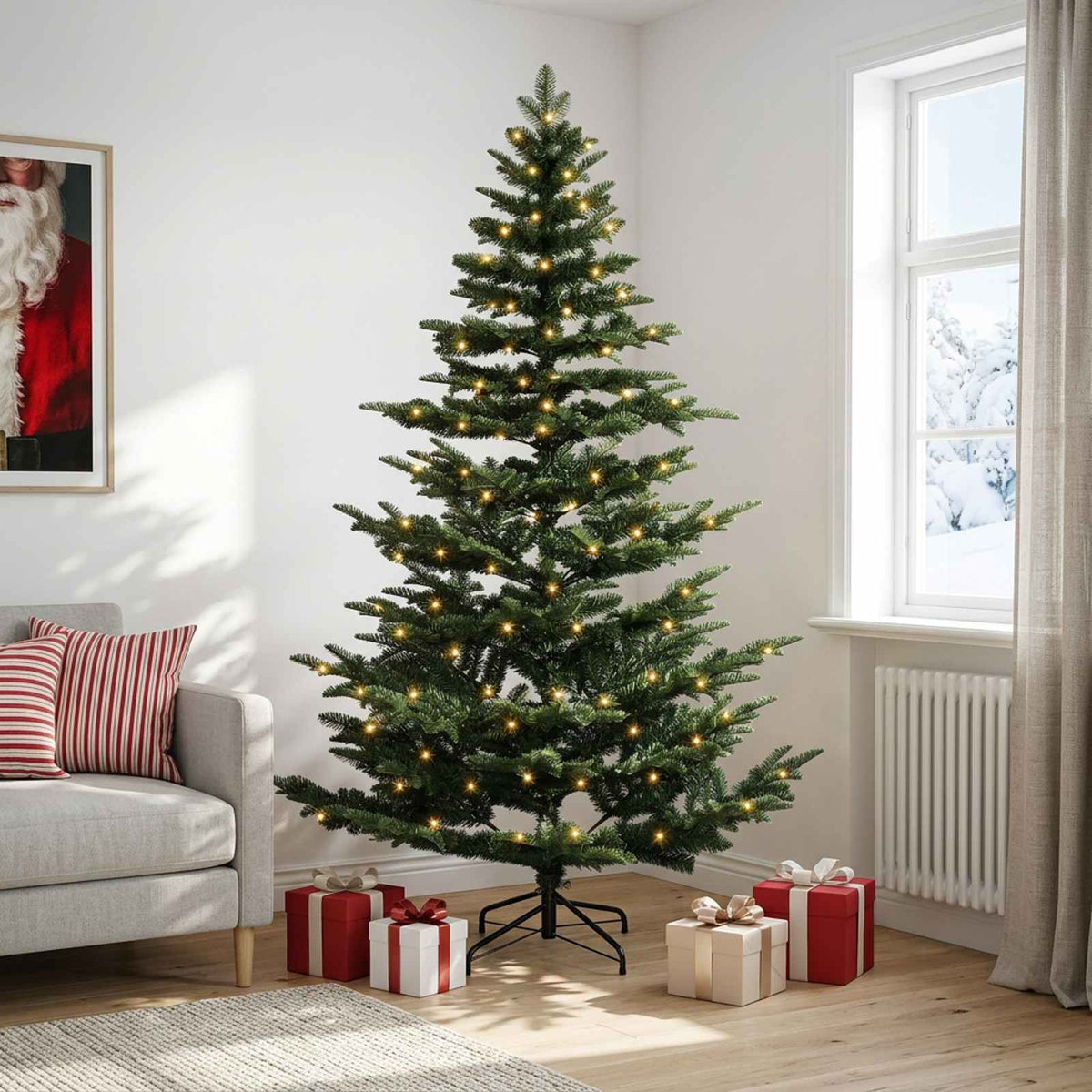 vidaXL Artificial Hinged Christmas Tree 240 cm 300 LEDs Warm White 3