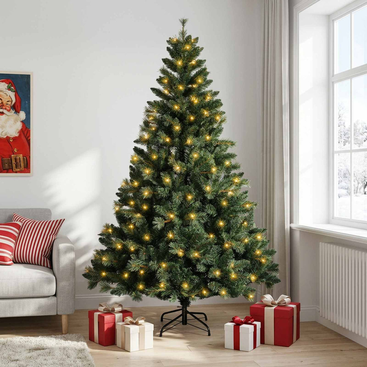 vidaXL Artificial Hinged Christmas Tree 240 cm 300 LEDs Warm White 3