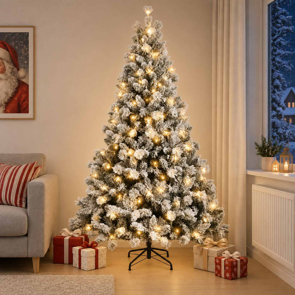 vidaXL Artificial Hinged Christmas Tree 240 cm 300 LEDs Warm White 1
