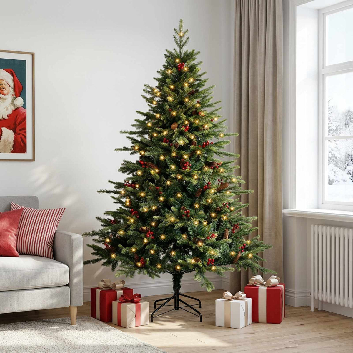 vidaXL Artificial Hinged Christmas Tree 210 cm 300 LEDs Warm White 3