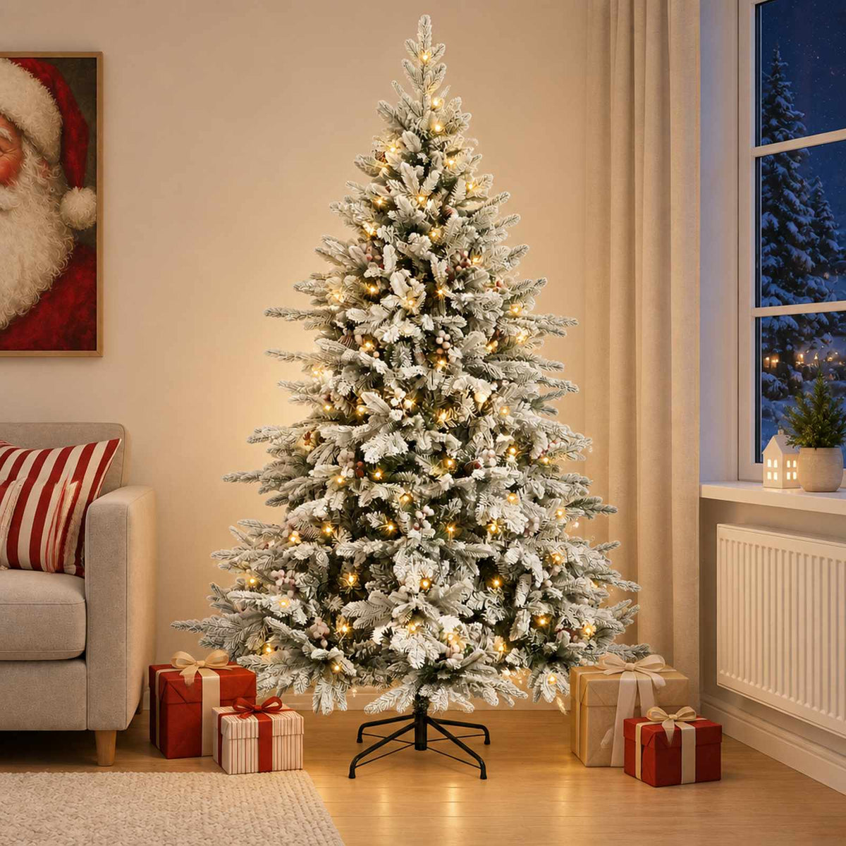 vidaXL Artificial Hinged Christmas Tree 210 cm 300 LEDs Warm White 1