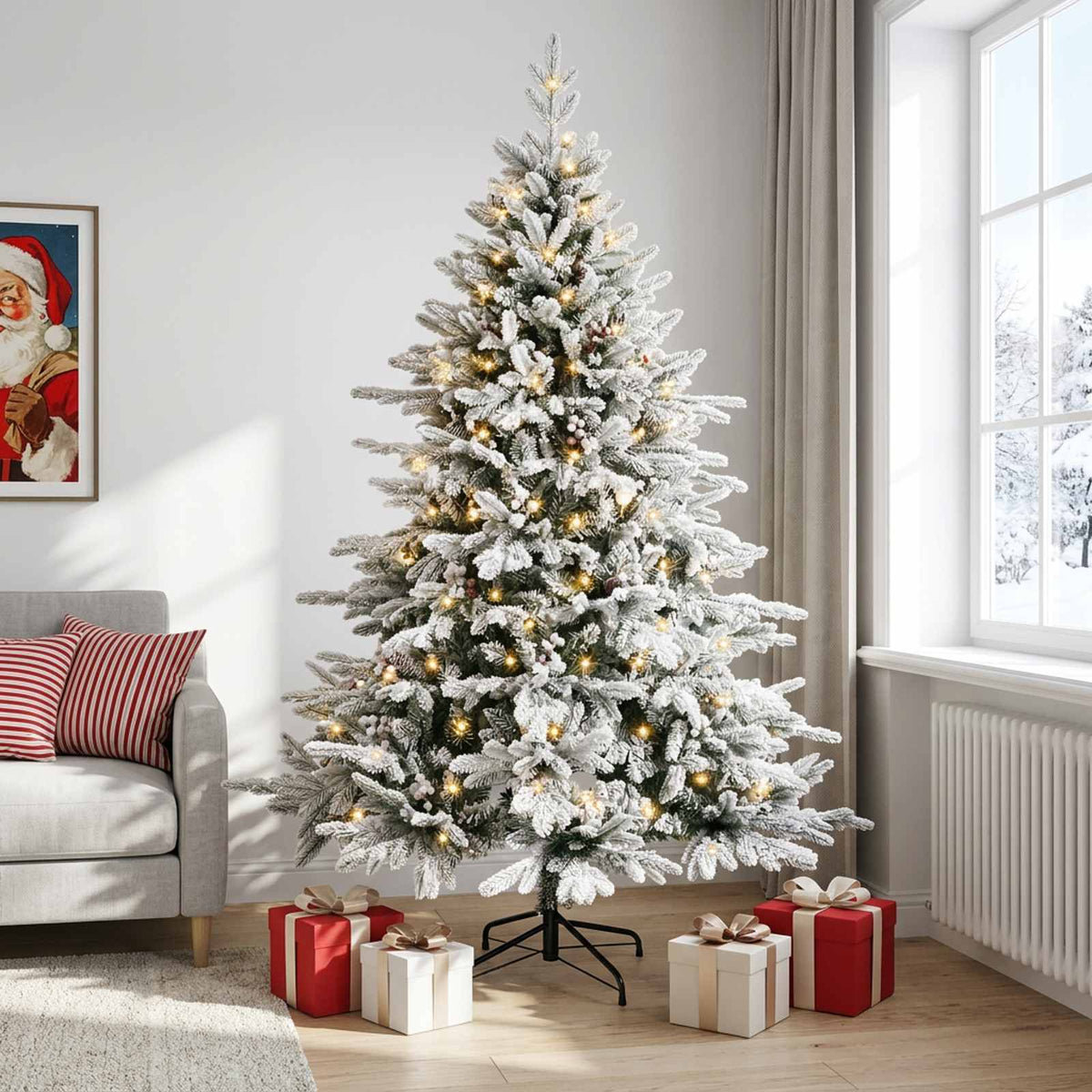 vidaXL Artificial Hinged Christmas Tree 210 cm 300 LEDs Warm White 3