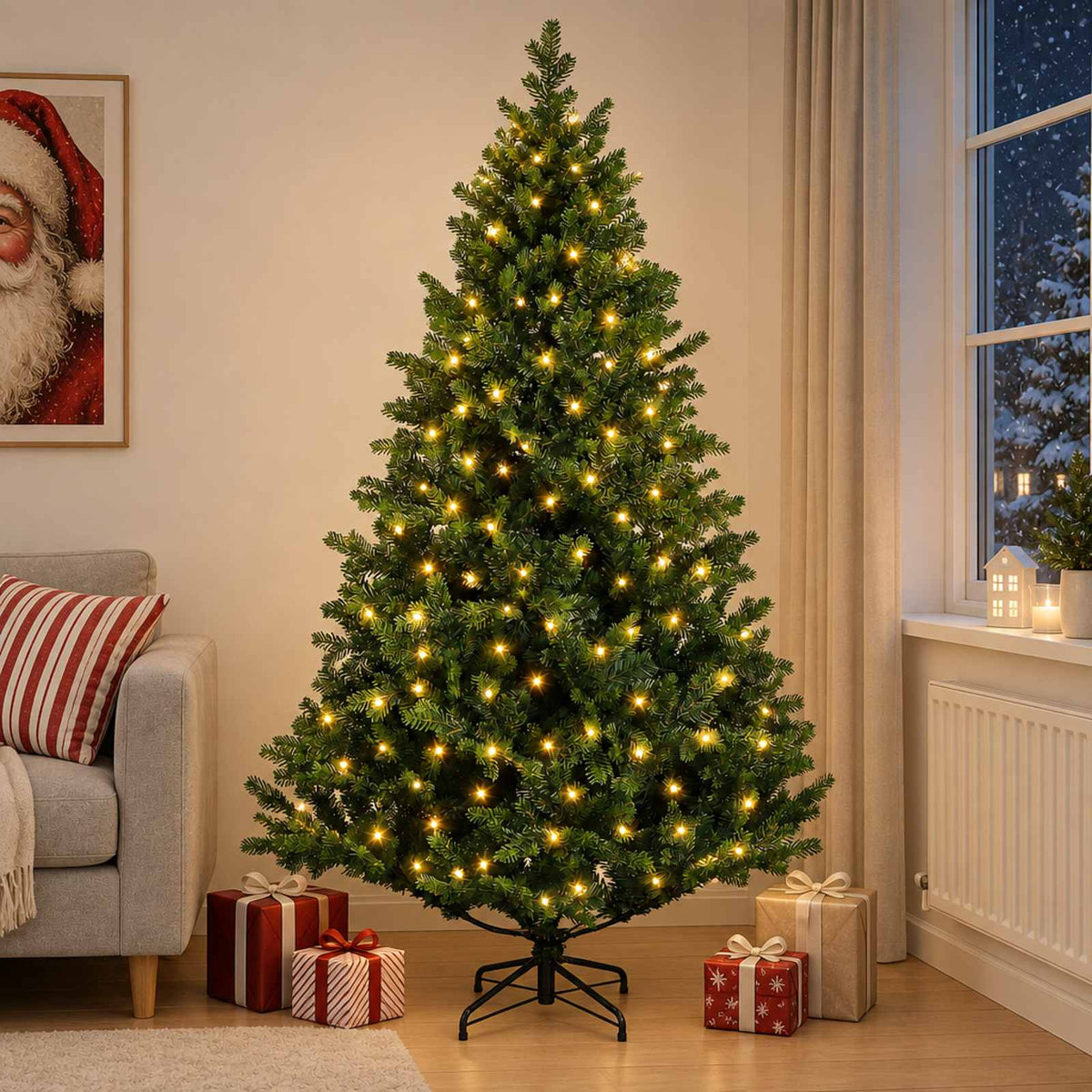 Artificial Christmas Tree with Bauble 300 LEDs Green 210 cm with LEDs