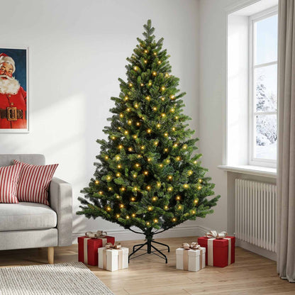 vidaXL Artificial Hinged Christmas Tree 210 cm 300 LEDs Warm White 3