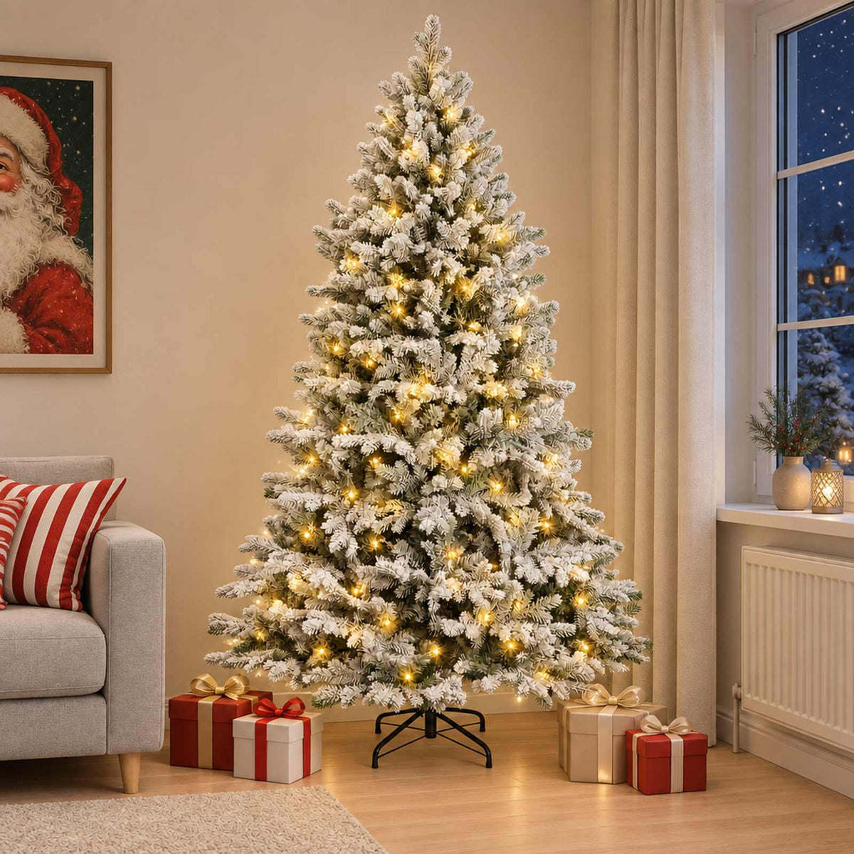 vidaXL Artificial Hinged Christmas Tree 210 cm 300 LEDs Warm White 1