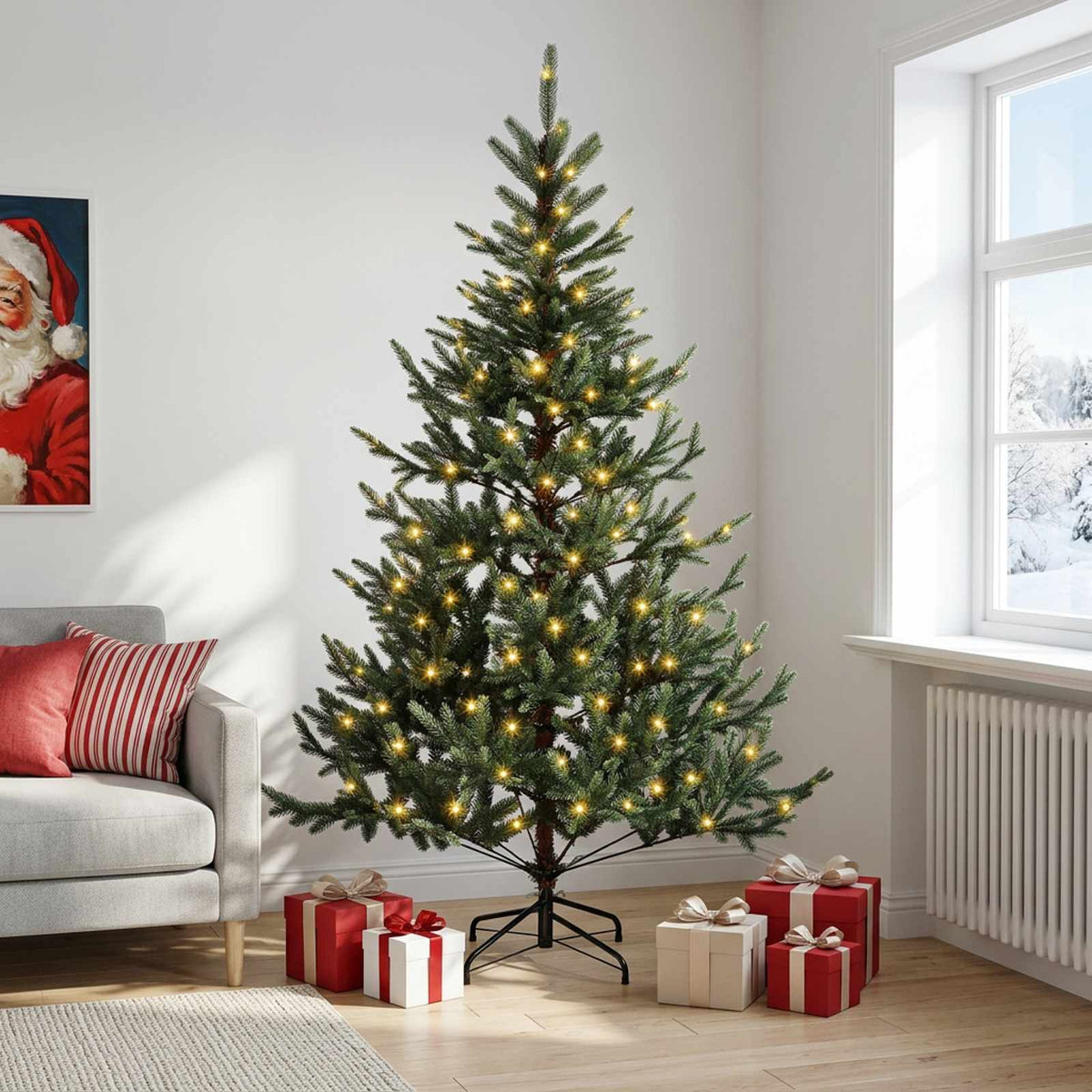 Artificial Christmas Tree with Bauble 150 LEDs Green 150 cm with LEDs