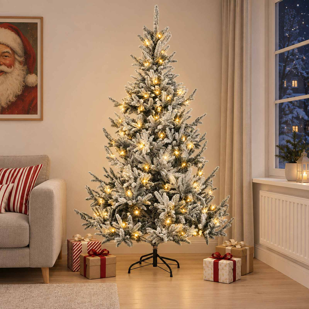 vidaXL Artificial Hinged Christmas Tree 240 cm 300 LEDs Warm White 1