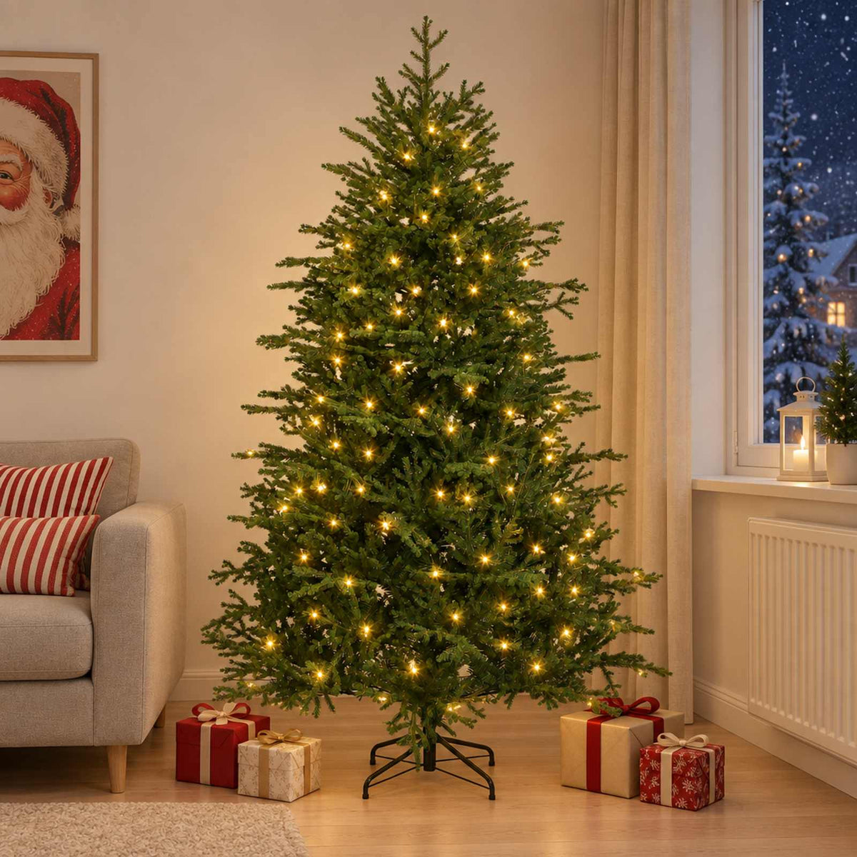 vidaXL Artificial Hinged Christmas Tree 210 cm 300 LEDs Warm White 1